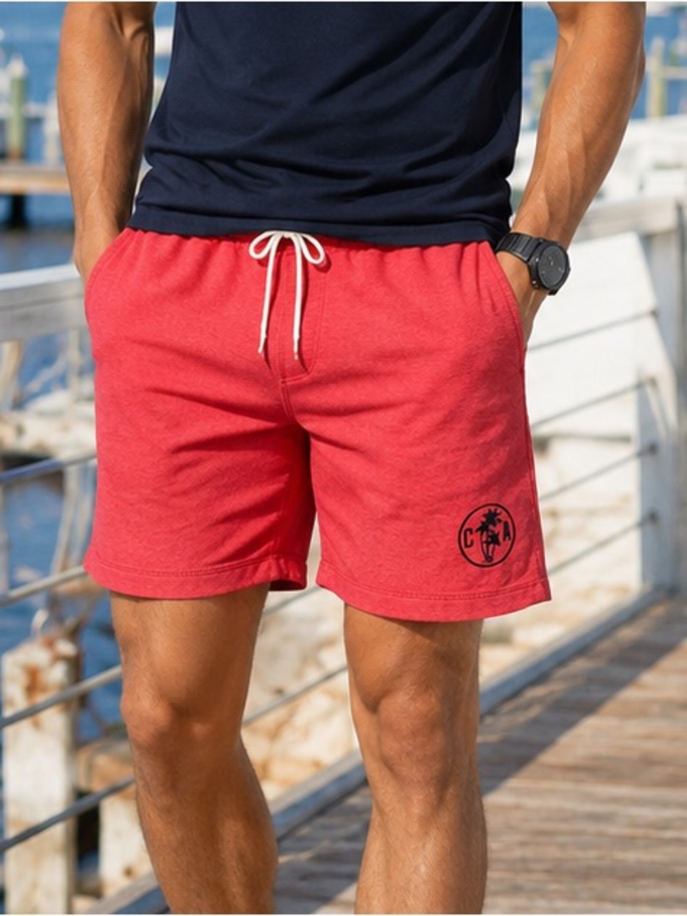 Old Navy Sweat Shorts Men's XXL Heathered Red Drawstring Pockets Cotton Blend